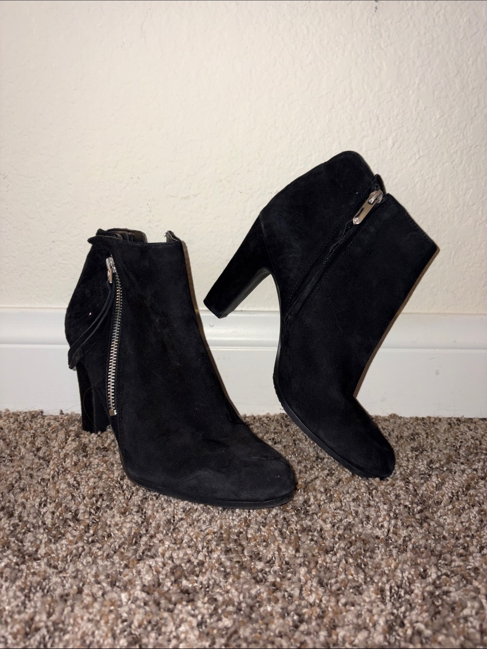 Women's Black Suede Side-Zip Ankle Booties